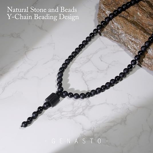 Black Tourmaline Stone Beads Necklace Natural Rough Tourmaline Crystal Pendant Necklaces with Black Onyx Mala Beads Necklace for Healing Prayer and Reiki Energy2