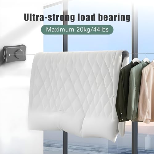 Kazaigou Retractable Clothesline Indoor, Non-Sagging Clothes Line Indoor & Outdoor,5.1M/16.73Ft Heavy Duty Clothes Drying Laundry Line, Wall Mounted Stainless Steel Line with 20pcs Windproof Hooks - Image 5