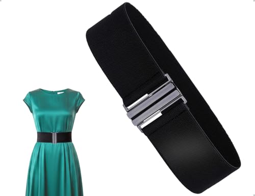 OHYANYAO Cinturón Elástico Ancho Sin Hebilla Para Mujer,Cinturón Elástico Versátil Y Moderno Para Vestidos,Vaqueros,Camisas Y Faldas Largas(Negro)
