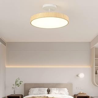 Modern Wood Grain Flush Mount Ceiling Light Dimmable 3 Color Changing LED Round Lamp for Bedroom Living Room Hallway Study Balcony(Whitewash Wood Grain,30cm)