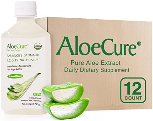 AloeCure Pure Aloe Vera Juice USDA Certified Organic, Natural Flavor Acid Buffer, 12x500ml Bottle, Processed Within 12 Hours of Harvest to Maximize Nutrients, No Charcoal Filtering-Inner Leaf