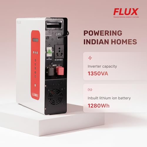 Image of Illumine Flux Li1500 1350VA Smart Inverter with 1280Wh Lithium-Ion Battery 10 Year Life Silent Reliable Power Backup for Home and Office