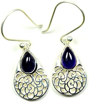 Natural Amethyst Sterling Silver Earrings For Women Pear Shape Hooks Back Style Handmade Birthstone Pair