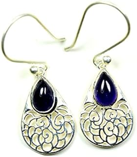 Natural Amethyst Sterling Silver Earrings For Women Pear Shape Hooks Back Style Handmade Birthstone Pair