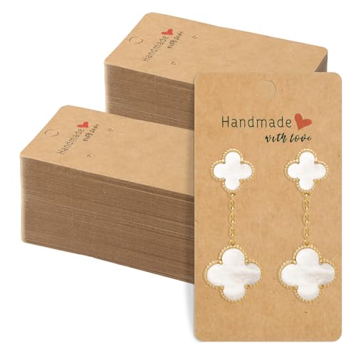 Lot de 200 Carte d'Affichage de Boucle d'oreille, Cartes Présentoirs à Bijoux, Carte de Présentation en Papier Kraft pour Bureaux et Expositions (Marron)
