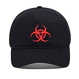 Lexiu Yibai Biohazard Washed Cotton Embroidery Baseball Cap Embroidered Cap (Black,), One Size