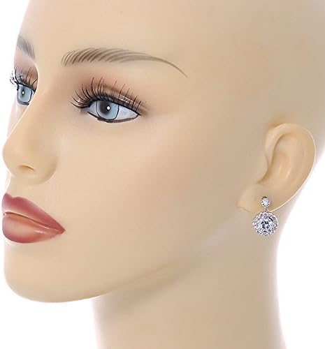 Small Round Clear Cz Drop Earrings In Rhodium Plating - 17mm L, silver, white / ivory - Image 3