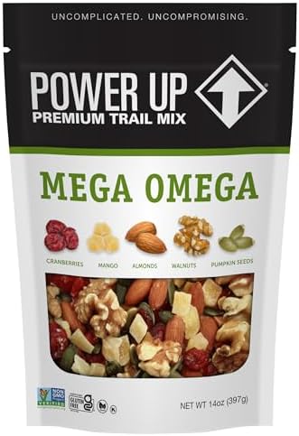 Power Up Trail Mix, Mega Omega Trail Mix, Non-GMO, Vegan, Gluten Free, No Artificial Ingredients, Gourmet Nut, 14 Ounce Bag