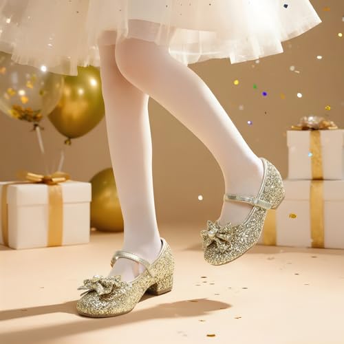 Image of DREAM PAIRS Girls Dress Shoes Princess Shoes for Toddler Little Girl Mary Jane Low Heels Glitter Flower Party Wedding Footwear
