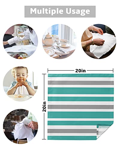 Set de 4 Servilletas de Tela Rayadas Turquesa, Blanco y Gris 20x20 Pulgadas miniatura 5