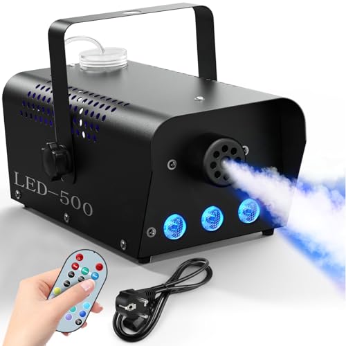 Fog Machine, Smoke Machines with Wireless Remote Control, LED, 7 Colours, 500 W, Small Mist Machine, Suitable for Parties, Halloween, Wedding, Stage, Christmas & Stage Performances, etc. – Black