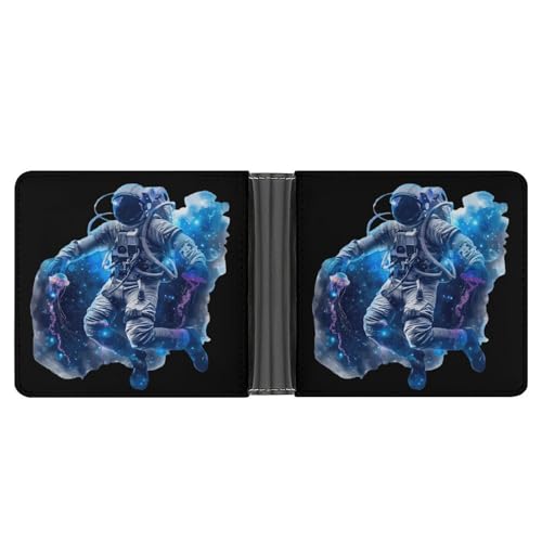Astronaut Diver Jellyfish Funny Men's Slim Bifold Wallet with Multiple Card Slots Front Pocket Purse