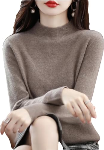 Suéter de punto de cachemira para mujer con cuello alto y manga larga cálido