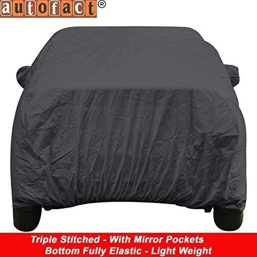 Image of Autofact Car Body Cover with Mirror Pockets Compatible for Mahindra Bolero Neo (Triple Stitched, Bottom Fully Elastic, Dark Grey)