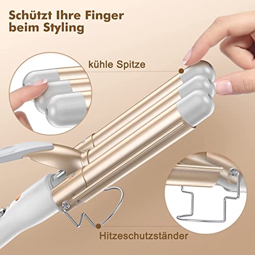 Foto von Lockenstab 3 Fässer für Große locken - YICAIZI welleneisen für haare schnelle locken Erwärmung Lockenstäbe Temperatureinstellung Keramikbeschichtung für kurze/LangeHaar Styling, 25 mm