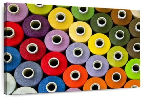 Elephant Stock - Threads For Sewing Wall Art - Horizontal Canvas Wall Art - Living Room Wall Decor - Photography Hobbies And Lifestyle Canvas Art - Orange And Red Decor - 45