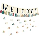 WorldBazaar 87Pcs Welcome Bulletin Board Set Moving Mountains Bulletin Board Decor Mountain Welcome Banner Classroom Decoration Paper Cutouts for School Supplies Wall Decor