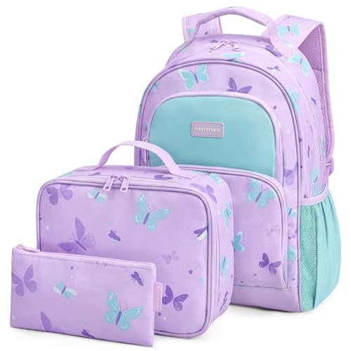 mommore Girls Backpack Kids Backpack for School Preschool Kindergarten BookBag with Lunch Box Water Resistance Daypack for Travel Park Camping (3 PCS Butterfly)