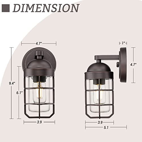 Image of Emliviar Farmhouse Outdoor Wall Light for House Porch, Vintage Exterior Wall Lantern, Industrial Nautical Metal Cage with Clear Tempered Glass, Oil Rubbed Bronze Finish, GE255B ORB