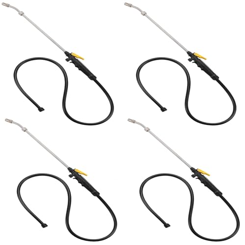 Dunkive 4 Pack Replacement Sprayer Wands with Hoses Compatible with Ryobi 24 Inch Pump Sprayer Part with Adjustable Nozzle Trigger Wand Match 3/8 Hose Universal Stainless Steel Water Spray Parts