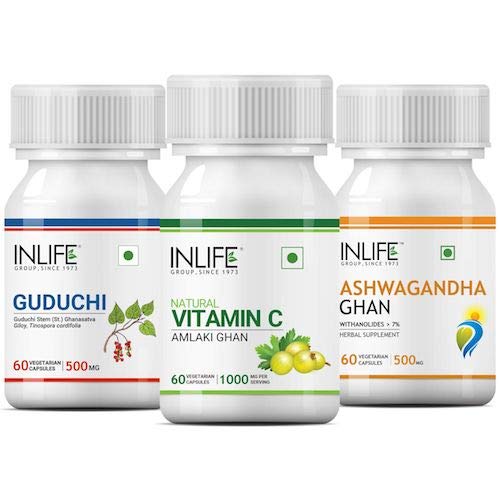 INLIFE Natural Immunity Boosters for Adults Essential Kit Combo Pack 1, Amla (Natural Vitamin C), Guduchi Giloy, Ashwagandha Ayurvedic Ayush Supplement - (60 x 3) Vegetarian Capsules (B08CH27ZKB) Amazon Price History, Amazon Price Tracker