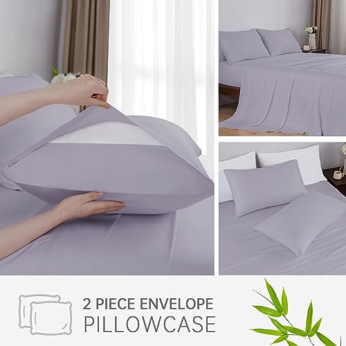 Hengwei Bed Sheets Cooling Bamboo Sheets, Buttery Smooth And Breathable Cooling Sheets,100% Cooling Softness Sheets,4-Piece Bedding Set - Queen, Lilac Colour #TOP5