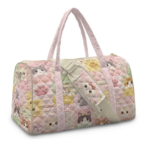 Gogavesne Cat Women’s Weekender Bag with Zipper Pocket Floral Dance Bag for Travel Large Personal Item Travel Bag for Women with Handle Portable Quilted Duffle Bag