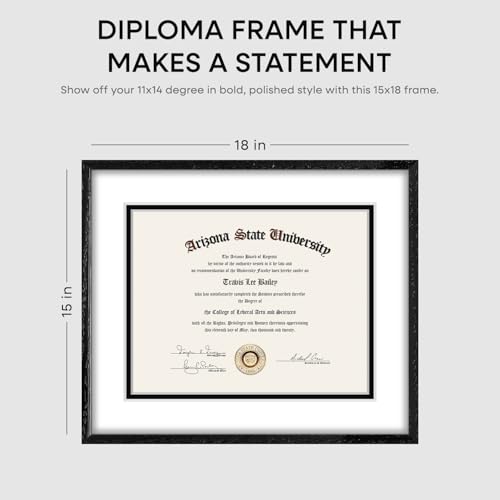 Image of Homeforia 15x18 Diploma Black Wood Frame, High End Black Oak 15 x 18 Certificate Frames with Mat 11 x 14, 18x15 Document Frame Matted to 11x14, Degree Wooden Frames, Tempered Glass, Wall Kit, Set of 3