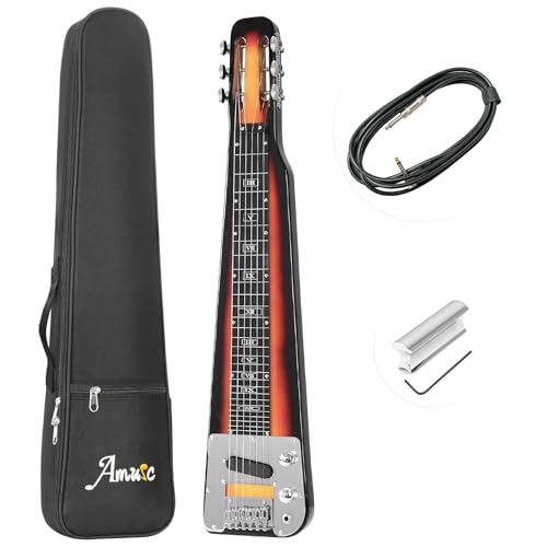 Amuic Lap Steel Guitar, Slide Steel Guitar Electric, 6 Strings Slotted Head Stock Guitars with Gig Bag & Slide Bar (Sunburst Color)
