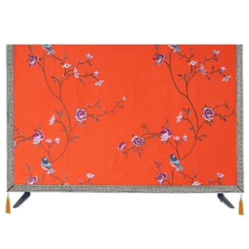 Housse TV anti-poussière broderie pivoine lin rouge 48