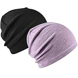 MCTi Winter Beanie Hat for Men Women Warm Slouchy Skull Cap Lightweight for Running Skiing 2 Packed Black and Light Purple