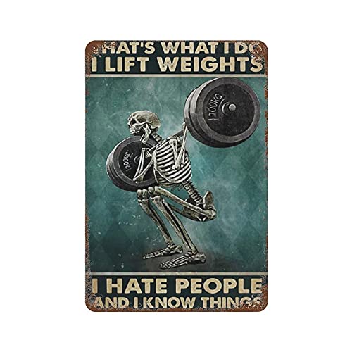 Skull Weightlifting Antique Tin Sign Metal Wall Plate Vintage Tin Sign Wall Art Retro Advertising Metal Tin Sign Home Decor Garage Kitchen Bar 12X8 Inches #TOP6