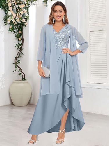 Bolodoo Long Lace Chiffon Mother of the Bride Dresses with Jacket for Weddings