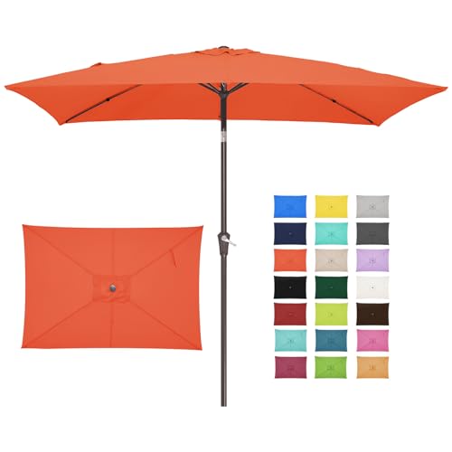 JEAREY 6.5x10 ft Rectangular Patio Umbrellas Outdoor Market Umbrella with Push Button Tilt and Crank, Rectangle Table Umbrella 6 Sturdy Ribs UV Protection for Pool Garden Backyard Deck, Orange