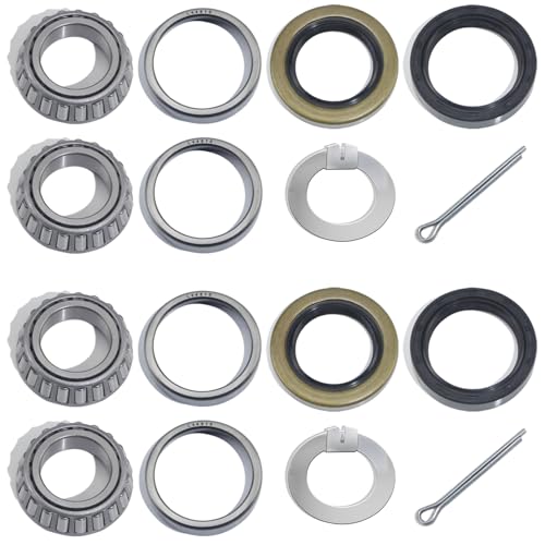 LUXTRKSTO 2 Sets for 1 Axle Trailer Hub Bearings Kits L44643 / L44610 Bearings Set with D-Style Tang Washers 12192TB 15192TB Grease Seals Cotter Pins for 2000-2200 lbs BT8 Straight Spindle