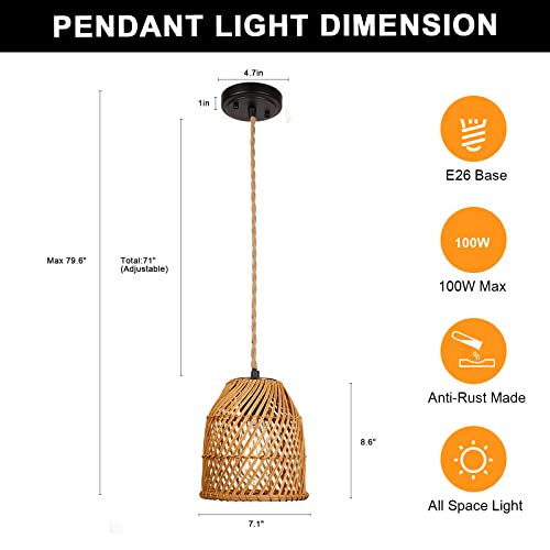 Rattan Woven Pendant Light Fixture, Boho Light Fixture For Dining Room Living Room Kitchen Island Foyer Bedroom Hallway #TOP4
