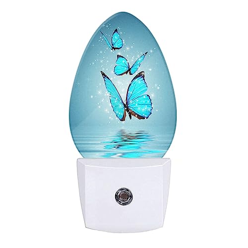 Swono Fantasy Butterfly Night Light with Dusk to Dawn Sensor Blue Magic Butterfly Over Water Night Lights Plug into Wall Men Women Bedroom Living Room Decorative LED Lamp
