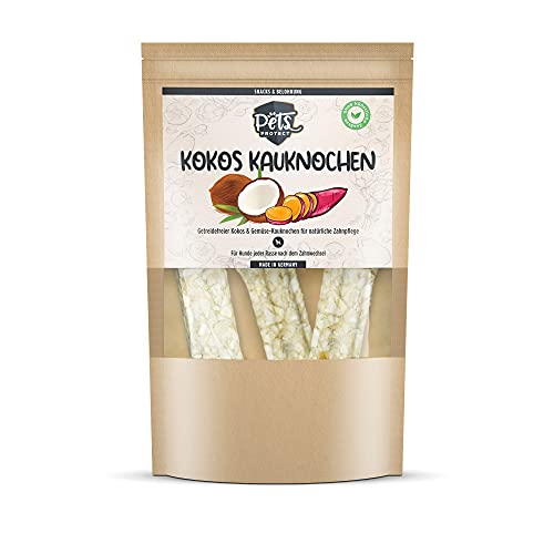 KOKOS KAUKNOCHEN für Hunde | Aus reinem Kokosmark & Süßkartoffeln | Getreidefrei | Keine künstlichen Zusätze | Für natürliche Zahnpflege | Vitamin- & Vitalstoffreich | 3 Stück | Deutsche Herstellung Cover