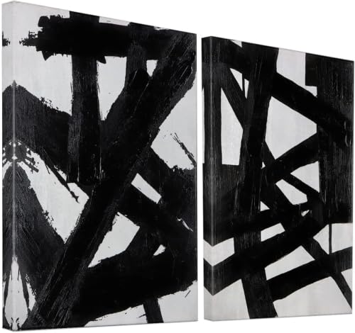 Image of Black And White Abstract Wall Art - Black Painting Stroke Graffiti Artwork for Living Room, Bedroom, Office Decor,12 inch x 16 inch x 2