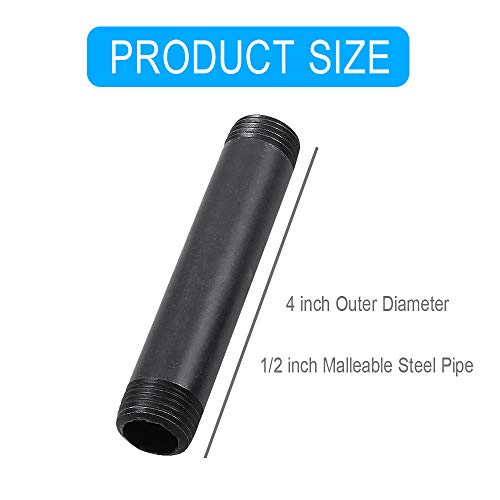 Niubid 10 Pack 1/2 Inches x 4 Inches Black Malleable Steel Nipples Fitting, DIY Steampunk Industrial Vintage Style. - Thumbnail 2