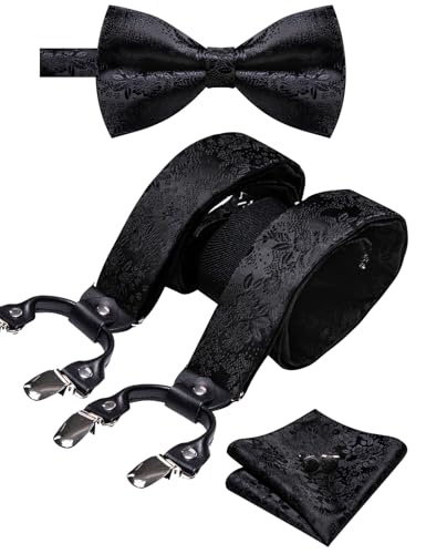 Image of YOHOWA Men Suspenders 6 Clips Strength Adjustable Y Braces Pre-Tied Bow Tie Set Formal Wedding Party