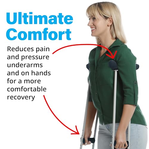 Universal Crutch Underarm Pad and Hand Grip Covers - Luxurious Soft Fleece with Sculpted Memory Foam Cores (Classic Black)