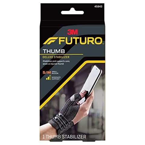 FUTURO Deluxe Thumb Stabilizer, Left or Right Hand, Small/Medium Size, Adjustable, Stabilizes and Supports Sore, Weak or Injured Thumb, Soft and Breathable Materials Enhance Comfort (45843ENR) Cover