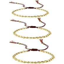 N/Q 3 Pcs Handmade Tibetan Copper Beads Bracelet for Women Men Adjustable Colorful Braided Cotton Lucky Amulet Rope Beaded Bracelet Fashion Unisex Jewelry