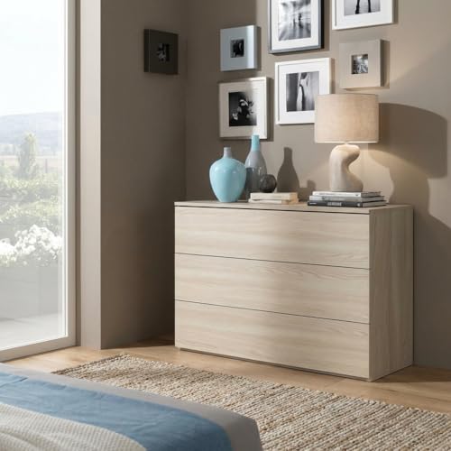 dechome - cassettiera camera da letto con 3 cassetti in legno dimensioni 105x45x75 olmo