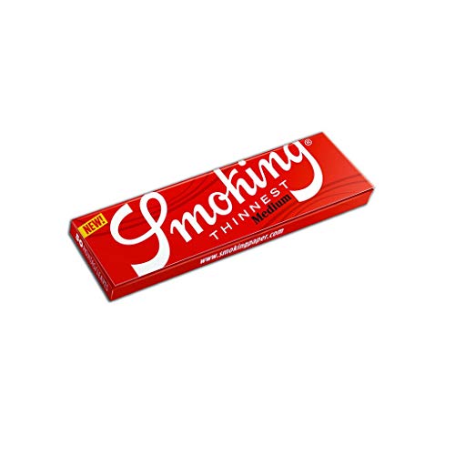 Smoking Medium 1 1/4 Red Thinnest Rolling Papers -25 Packs (Full Box)- 50 Leaves/Pack