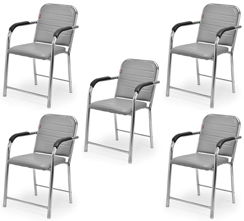 Image of GOYALSON Office Chair Visitor with arm Rest with Steel Frame and Cushioned seat Back Chair Without Wheels Chair (5, Grey, Heavy 1)