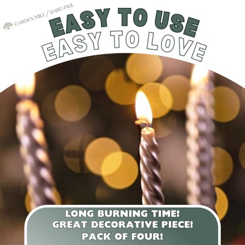 Marco Paul 4Pcs Metallic Silver Twist Taper Dinner Candles Long Burning - Smokeless Twisted Candles - 25cm Tall Unscented Taper Candle Sticks for Birthday Wedding - Christmas Decorations Candlesticks - Image 6