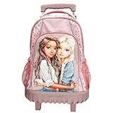Depesche 14009 TOPModel Dots - Schulrucksack Trolley in Rosa, mit Model Motiv, Punkte-Muster und Glitzer, Schultasche mit Teleskopgriff und Rollen