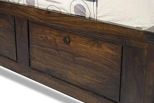 Image of Sheesham Solid Wood Teak Finish Adolph Bed with Storage for Beautiful Luxury Room (Queen, Teak)